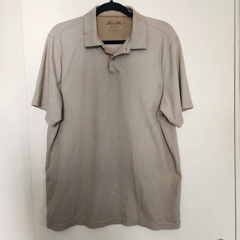 Tasso Elba Mens Supima Cotton Blend Polo Shirt Khaki Tan Short Sleeve Large